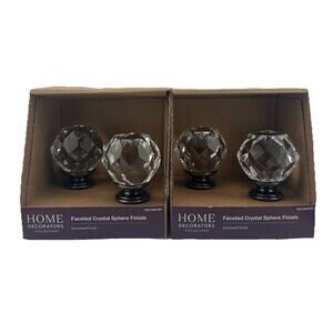 Faceted Crystal Sphere Curtain Rod Finials- Gunmetal - (4 Total Finals)